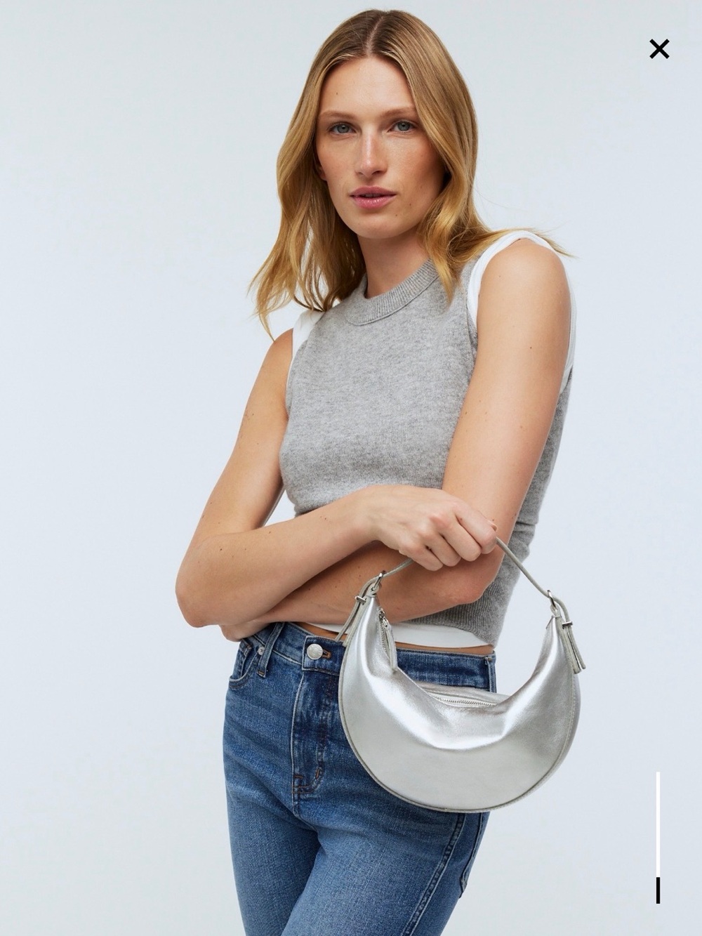 Madewell Essential Convertible Mini Crossbody Bag Silver Leather NWT NP326